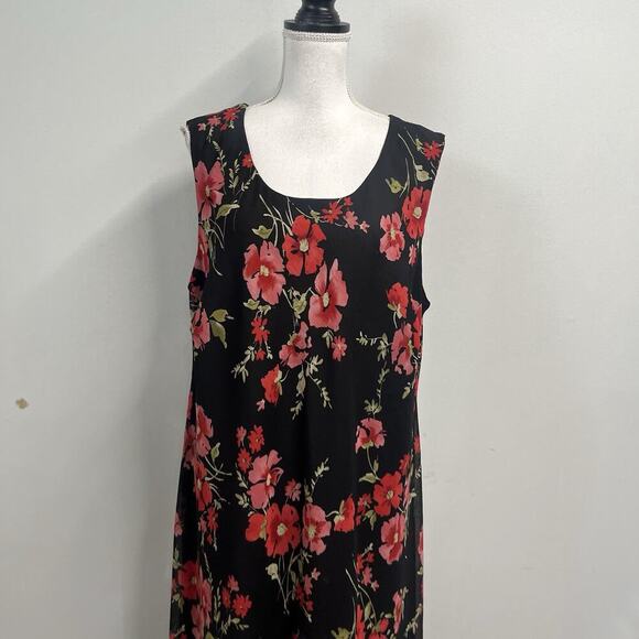 Studio I Dress Plus sz 24W Black Pink Red Floral Sheer Bias Long A Line Wedding - Picture 3 of 10